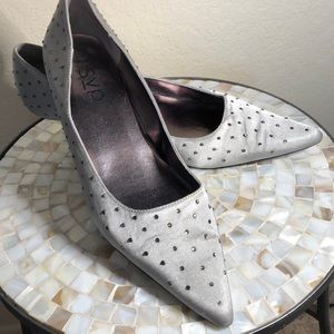 Elegant Silver Rhinestoned 3.75” Kitten-Heeled Pumps by RSVP